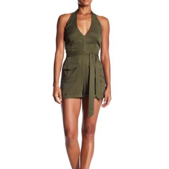 Olive Green Halter Neck Romper - Picture 1 of 5